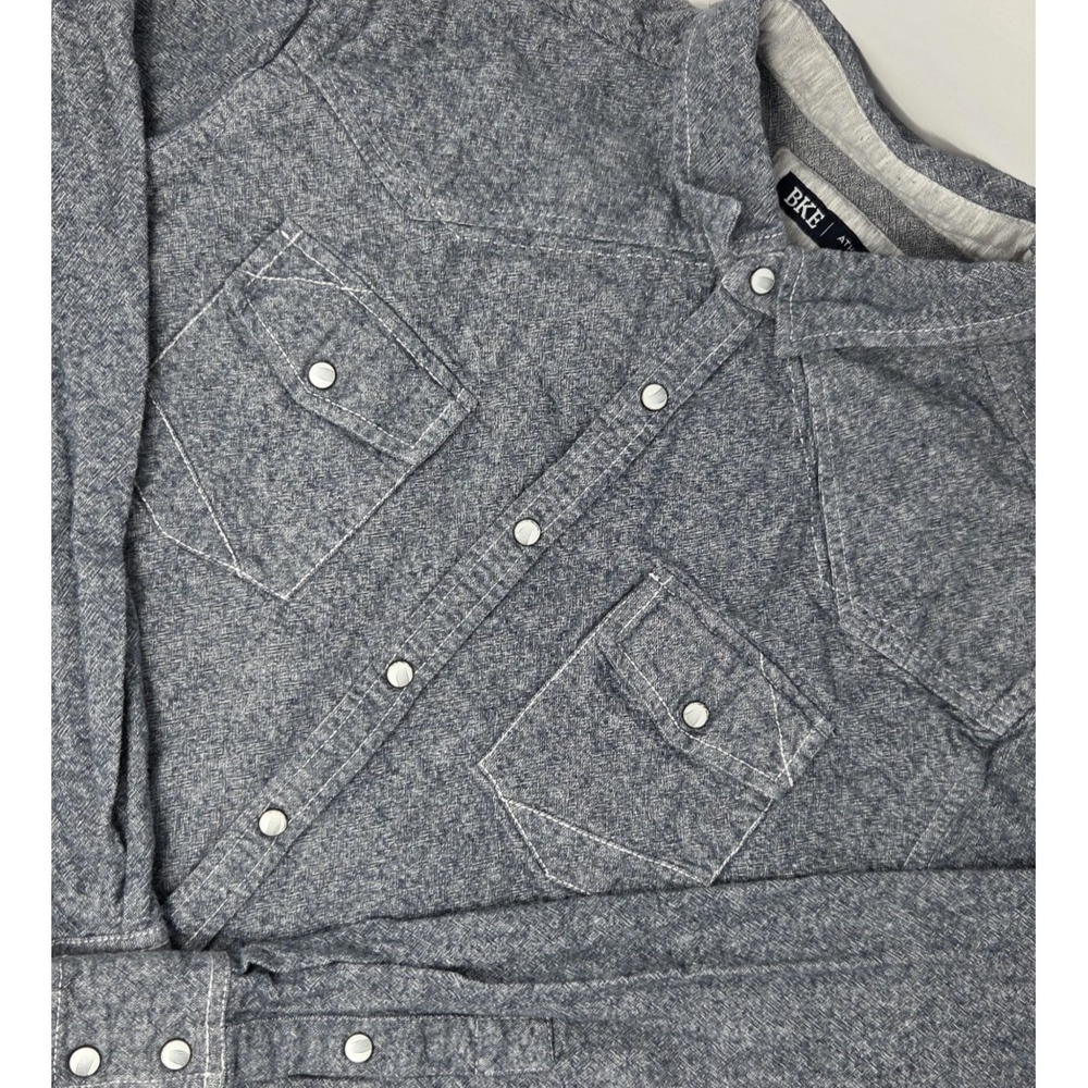 BKE Brushed‎ Flannel Shirt Men's Large Blue Athletic Fit L/S Pearl Snap Pockets